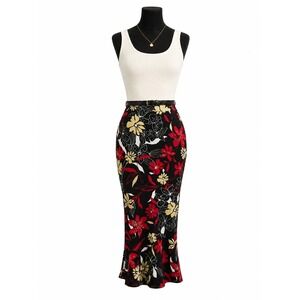 Alfred Dunner Floral Mermaid Maxi Skirt Red Black Tropical Lily Plus Size 20